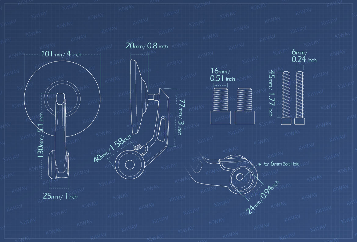 Measurement of KiWAV Bob motorcycle bar end mirrors