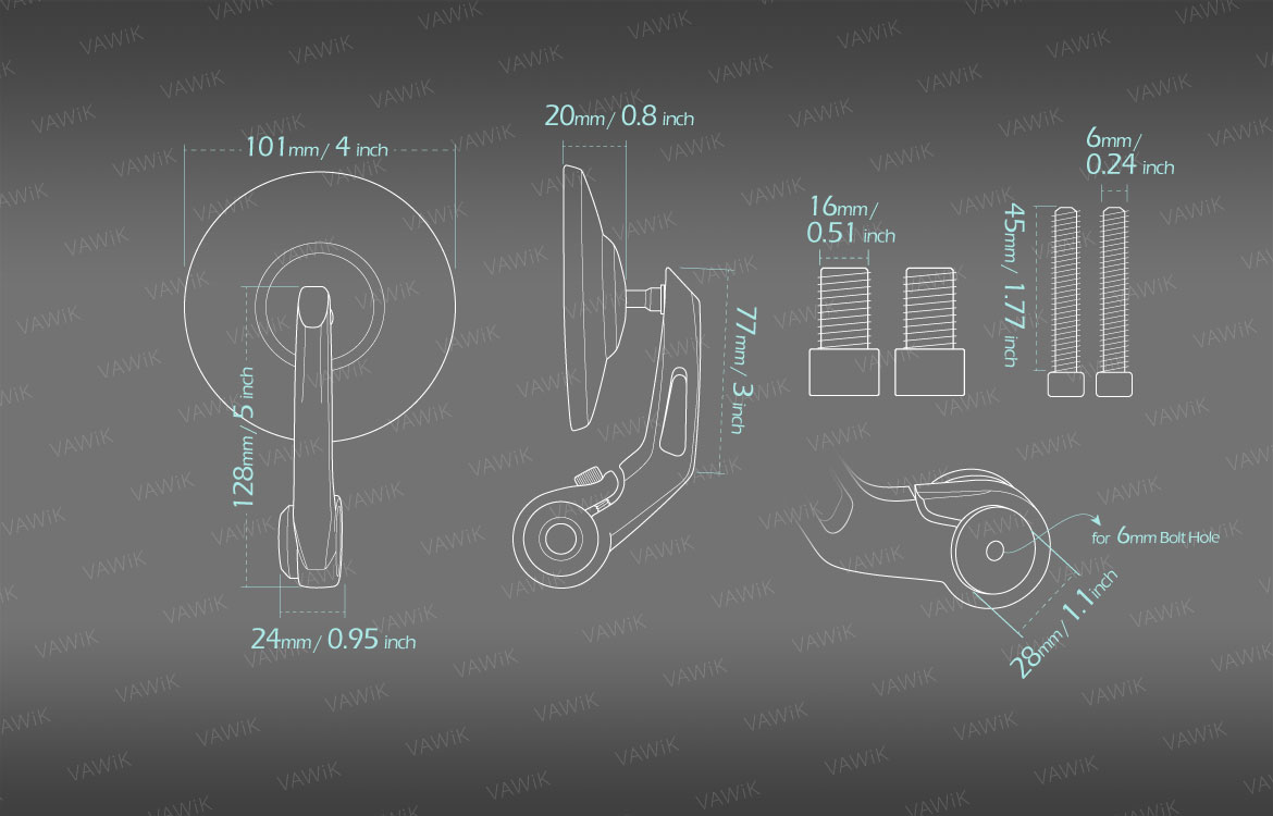 Measurement of VAWiK Bob motorcycle bar end mirrors