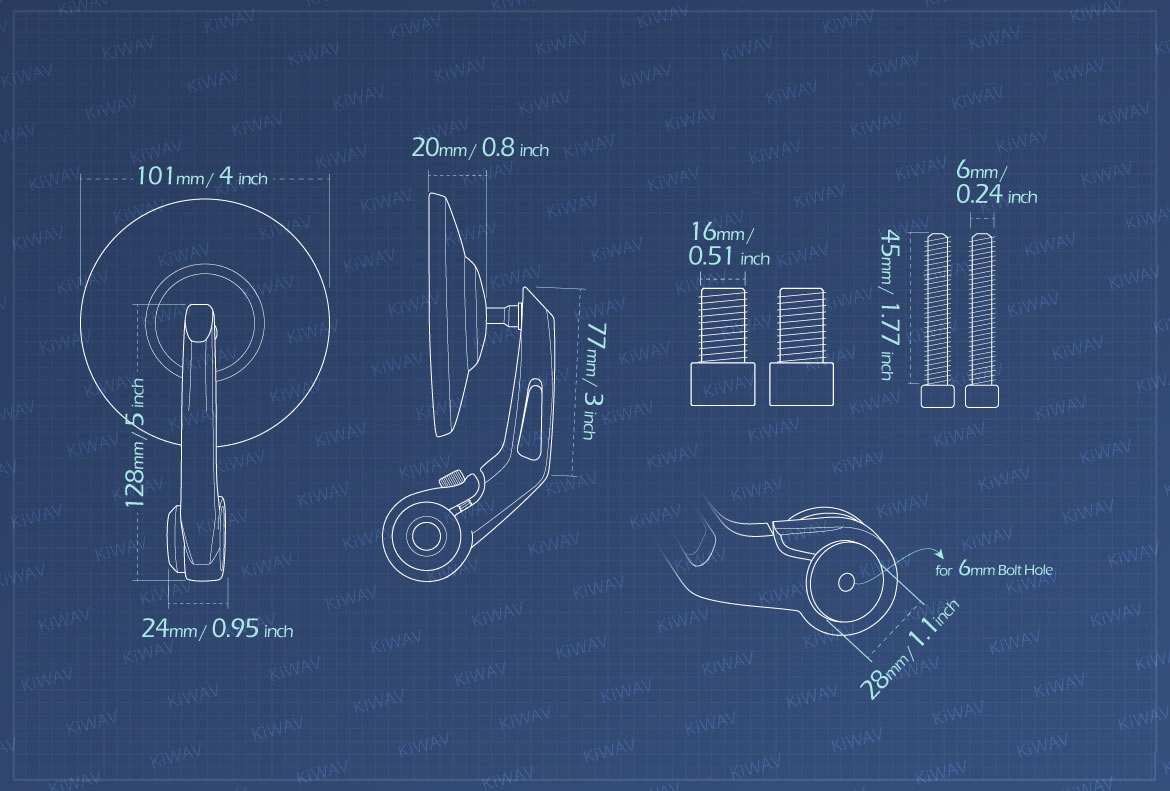 Measurement of KiWAV Bob motorcycle bar end mirrors