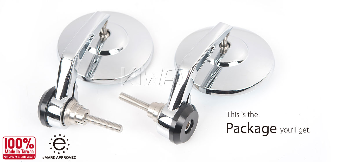 KiWAV motorcycle bar end mirrors Bob chrome for Indian