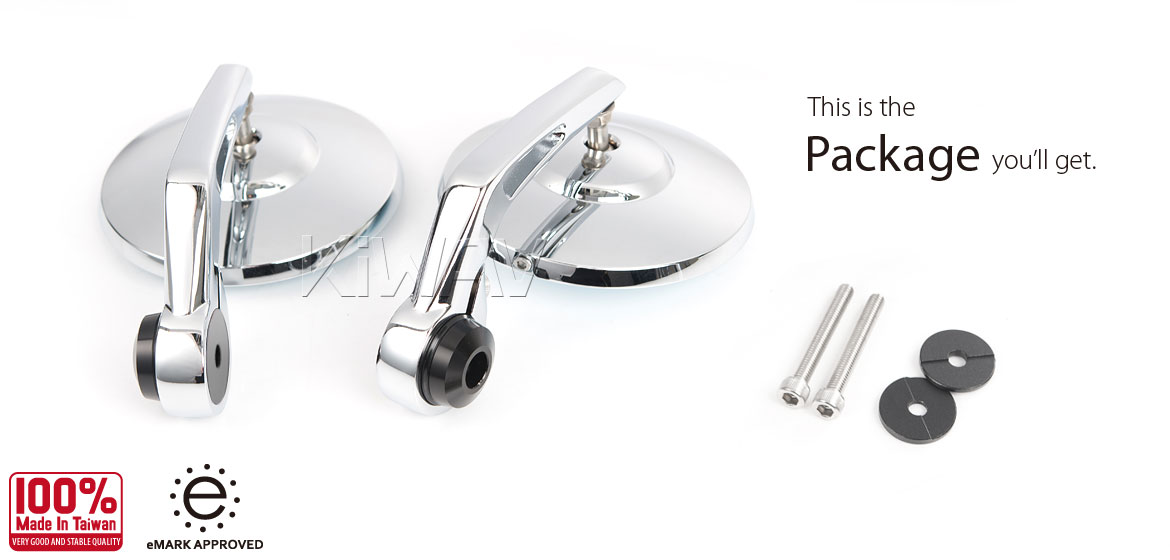 KiWAV motorcycle bar end mirrors Bob chrome compatible for Royal Enfield Interceptor 650