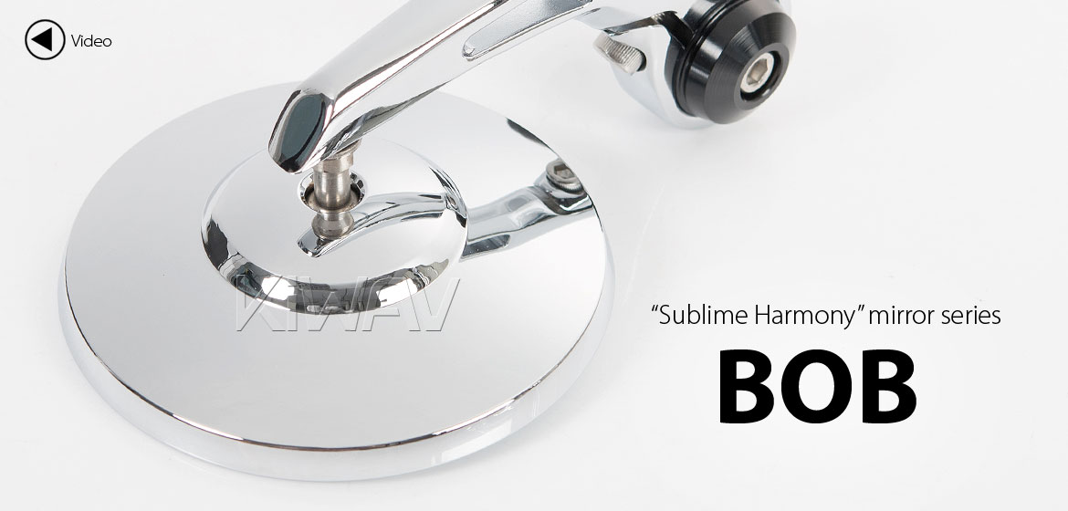 KiWAV motorcycle bar end mirrors Bob chrome universal fit w/ 6mm threaded or hollow bar