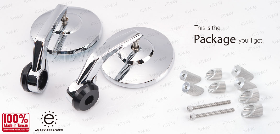 KiWAV round bar end mirrors Bob chrome for 1inch hollow end handlebars