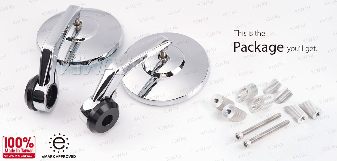 KiWAV round bar end mirrors Bob chrome for 7/8inch hollow end handlebars