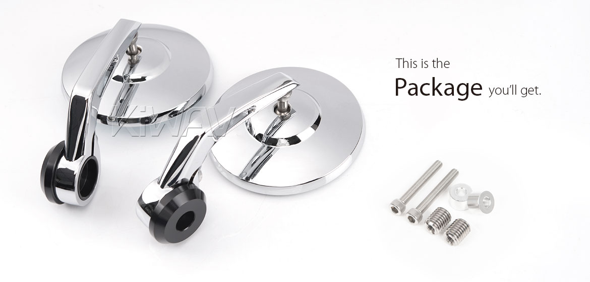 KiWAV motorcycle bar end mirrors Bob chrome compatible for BMW M12 threaded handlebar