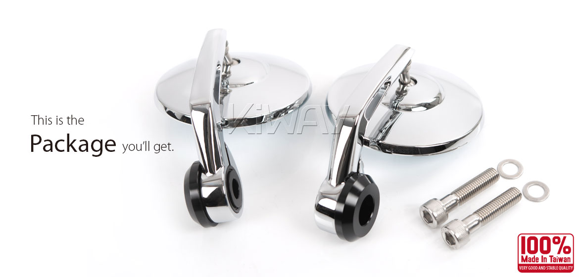 KiWAV motorcycle bar end mirrors Bob chrome compatible for BMW M10 threaded handlebar