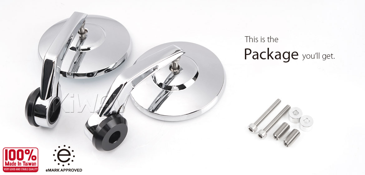 KiWAV round bar end mirrors Bob chrome compatible for BMW M10 threaded handlebar