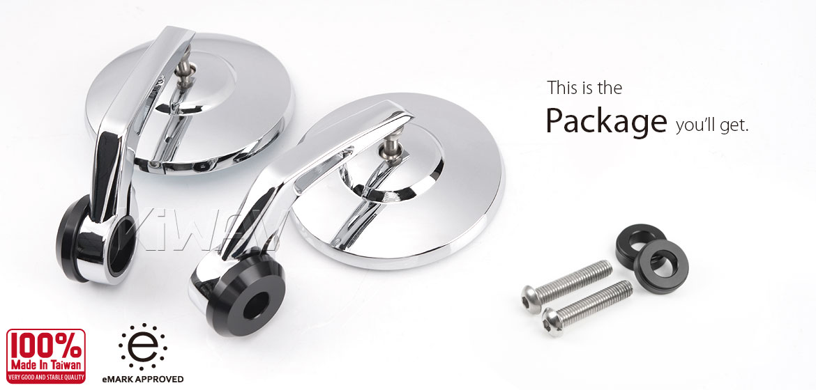KiWAV round bar end mirrors Bob chrome compatible for BMW M8 threaded handlebar