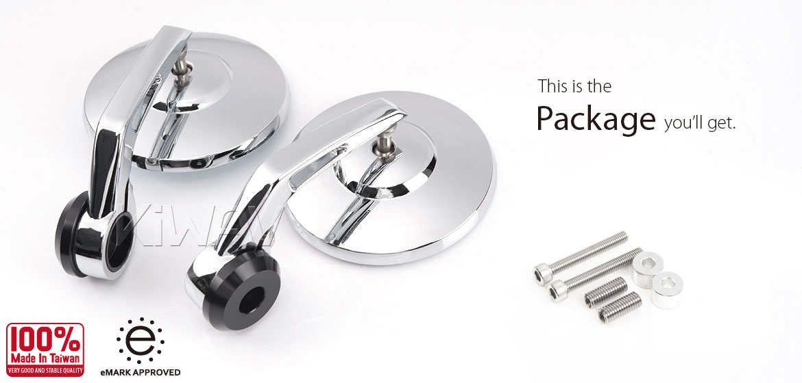 KiWAV round bar end mirrors Bob chrome compatible for BMW M8 threaded handlebar