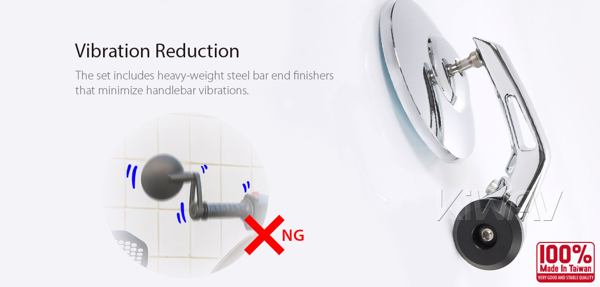 KiWAV round bar end mirrors Bob chrome with heavy weight compatible for Can-Am Ryker 600/900 2019~