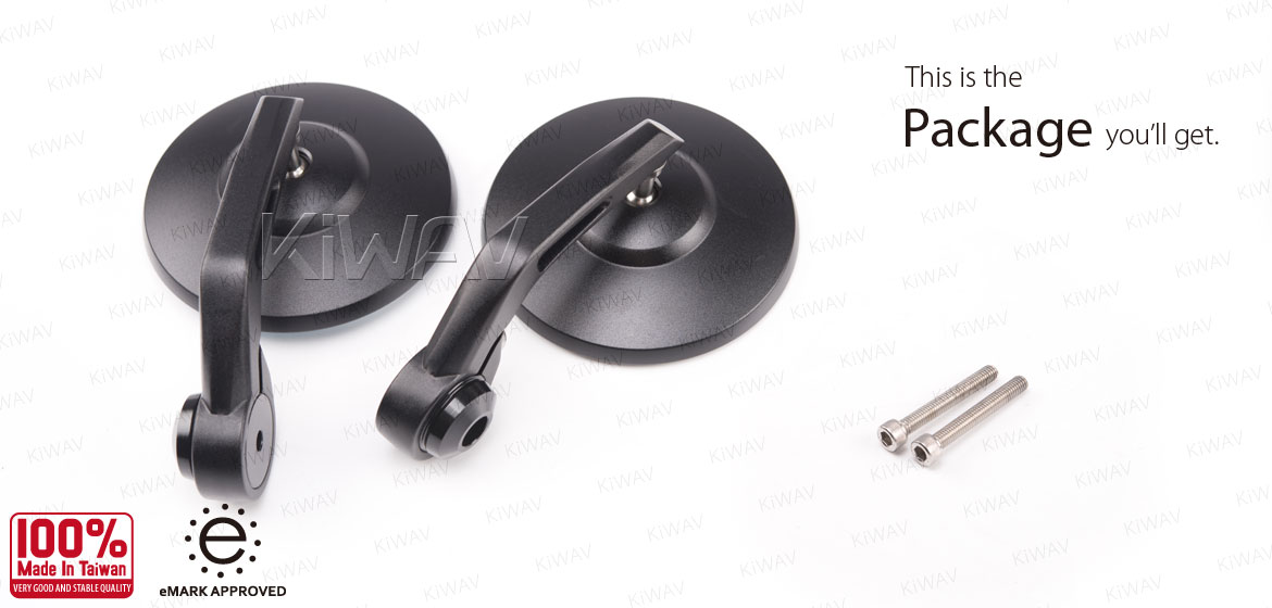 KiWAV motorcycle bar end mirrors Bob black universal fit w/ 6mm threaded or hollow bar
