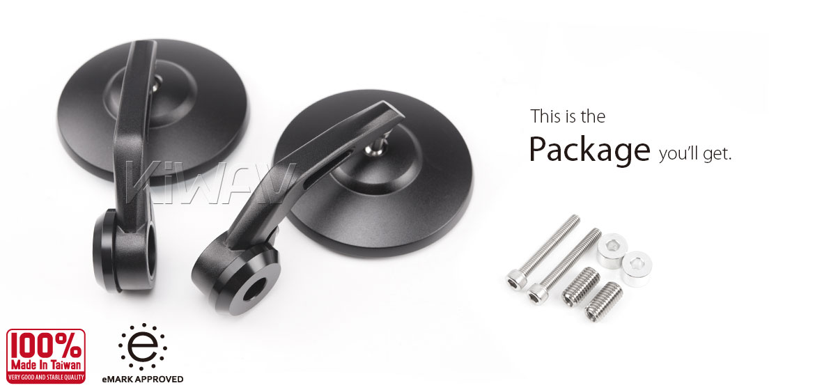 KiWAV round bar end mirrors Bob black compatible for BMW M10 threaded handlebar