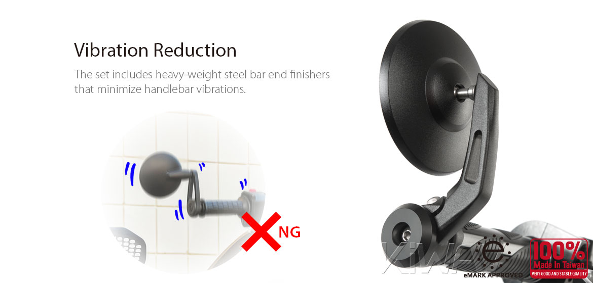 KiWAV round bar end mirrors Bob black with heavy weight compatible for Can-Am Ryker 600/900 2019~