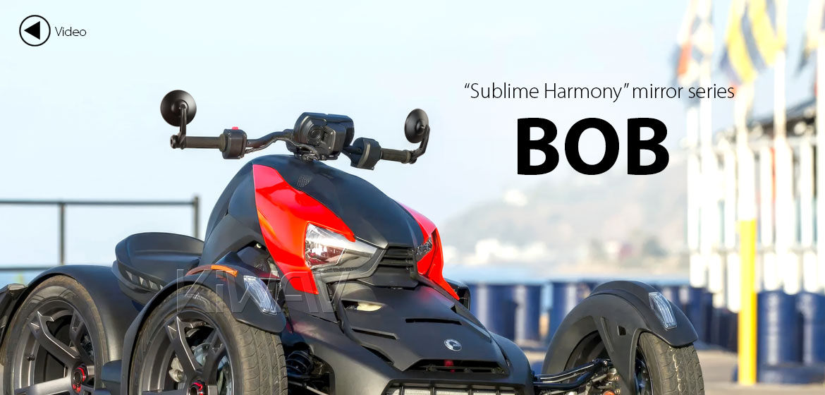 KiWAV round bar end mirrors Bob black with heavy weight compatible for Can-Am Ryker 600/900 2019~