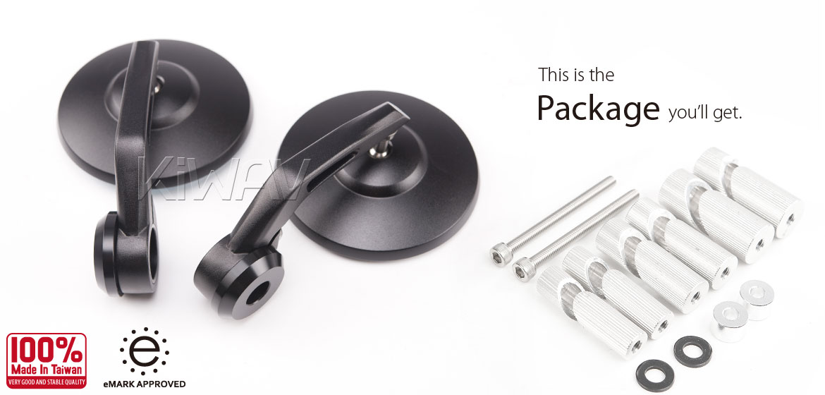 KiWAV round bar end mirrors Bob black compatible for Specific Indian models