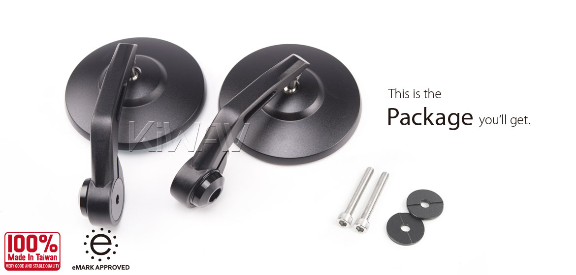 KiWAV motorcycle bar end mirrors Bob black compatible for Royal Enfield Interceptor 650
