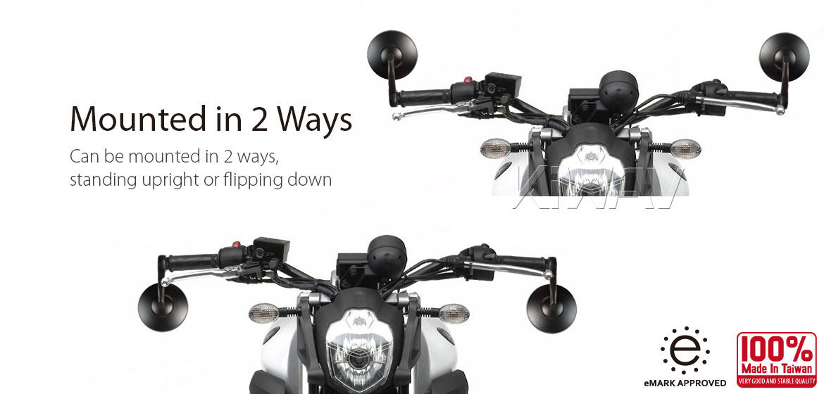 KiWAV motorcycle bar end mirrors Bob black for 22/25mm handlebar