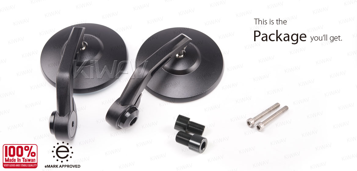 KiWAV motorcycle bar end mirrors Bob black universal fit w/ 6mm threaded or hollow bar