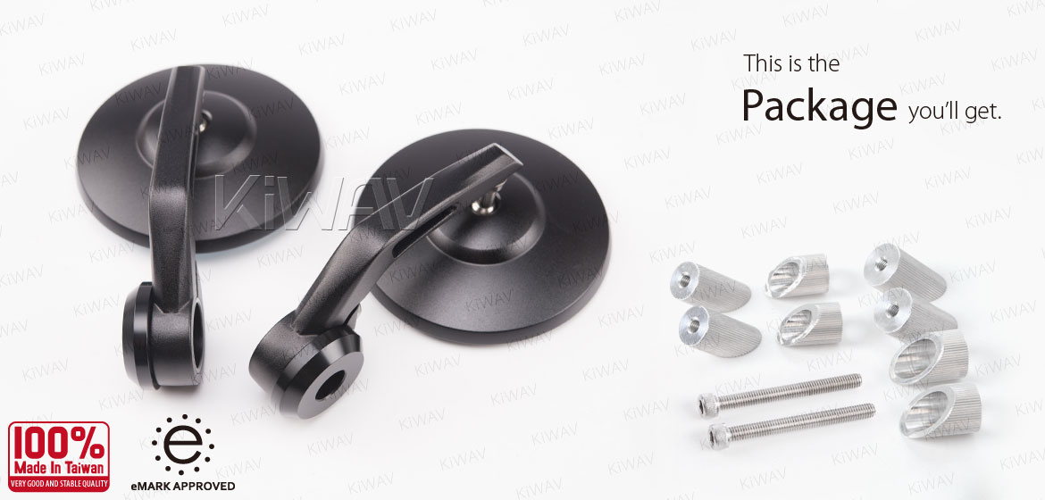 KiWAV round bar end mirrors Bob black for 1inch hollow end handlebars
