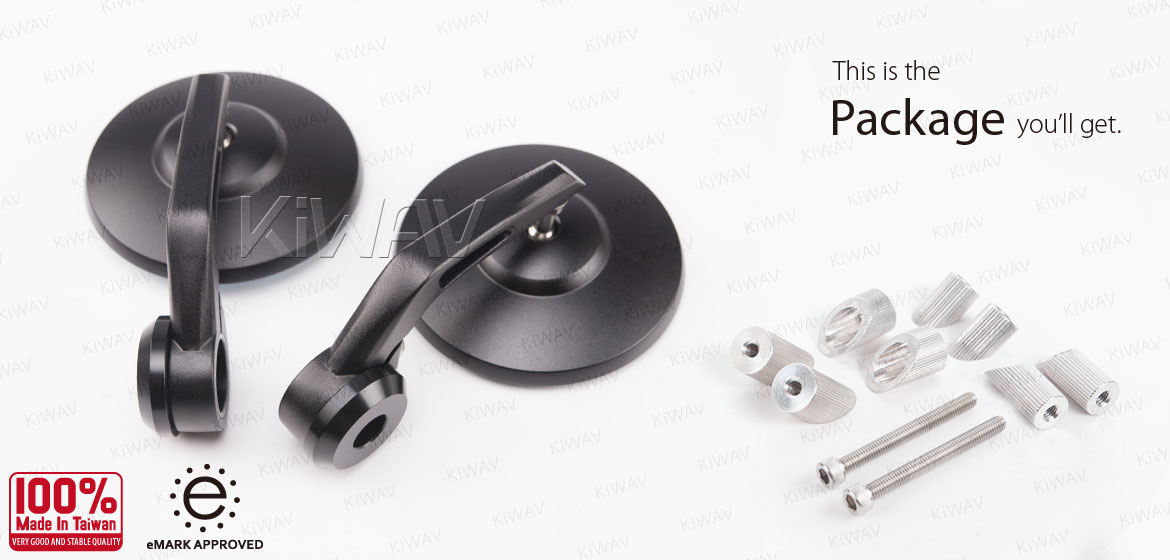 KiWAV round bar end mirrors Bob black for 7/8inch hollow end handlebars