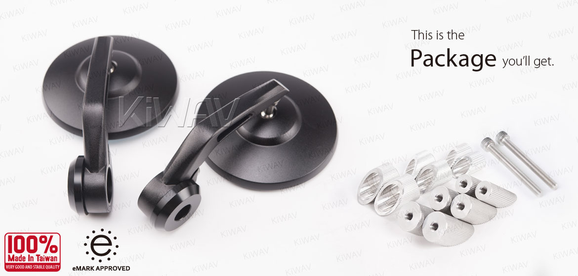 KiWAV round bar end mirrors Bob black for 1 inch and 7/8 inch hollow end handlebars