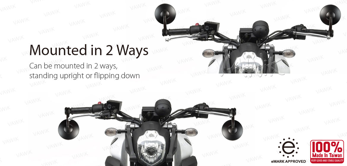 VAWiK motorcycle bar end mirrors Bob black universal fit w/ 6mm threaded or hollow bar