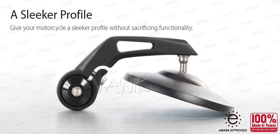 VAWiK motorcycle bar end mirrors Bob black universal fit w/ 6mm threaded or hollow bar