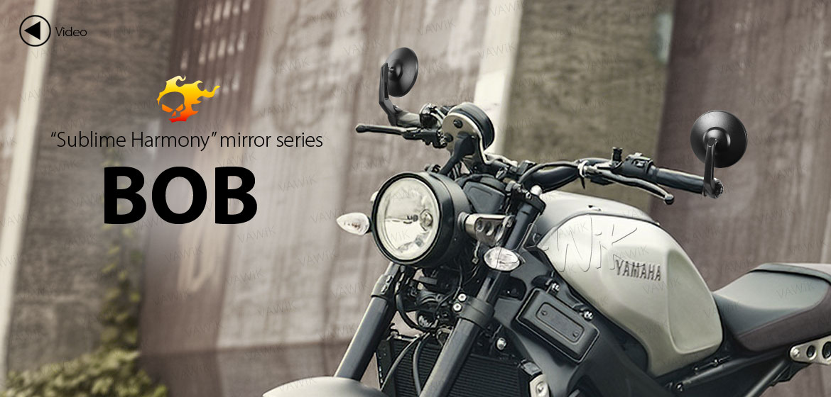 VAWiK motorcycle bar end mirrors Bob black universal fit w/ 6mm threaded or hollow bar