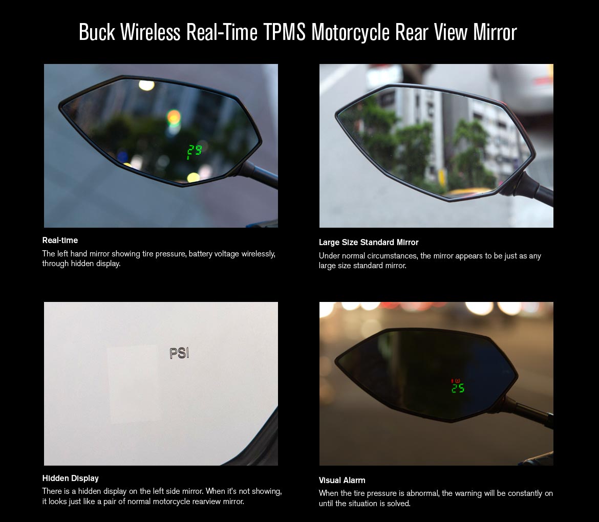 KiWAV motorcycle mirrors with TPMS Buck black for Harley street 750/500