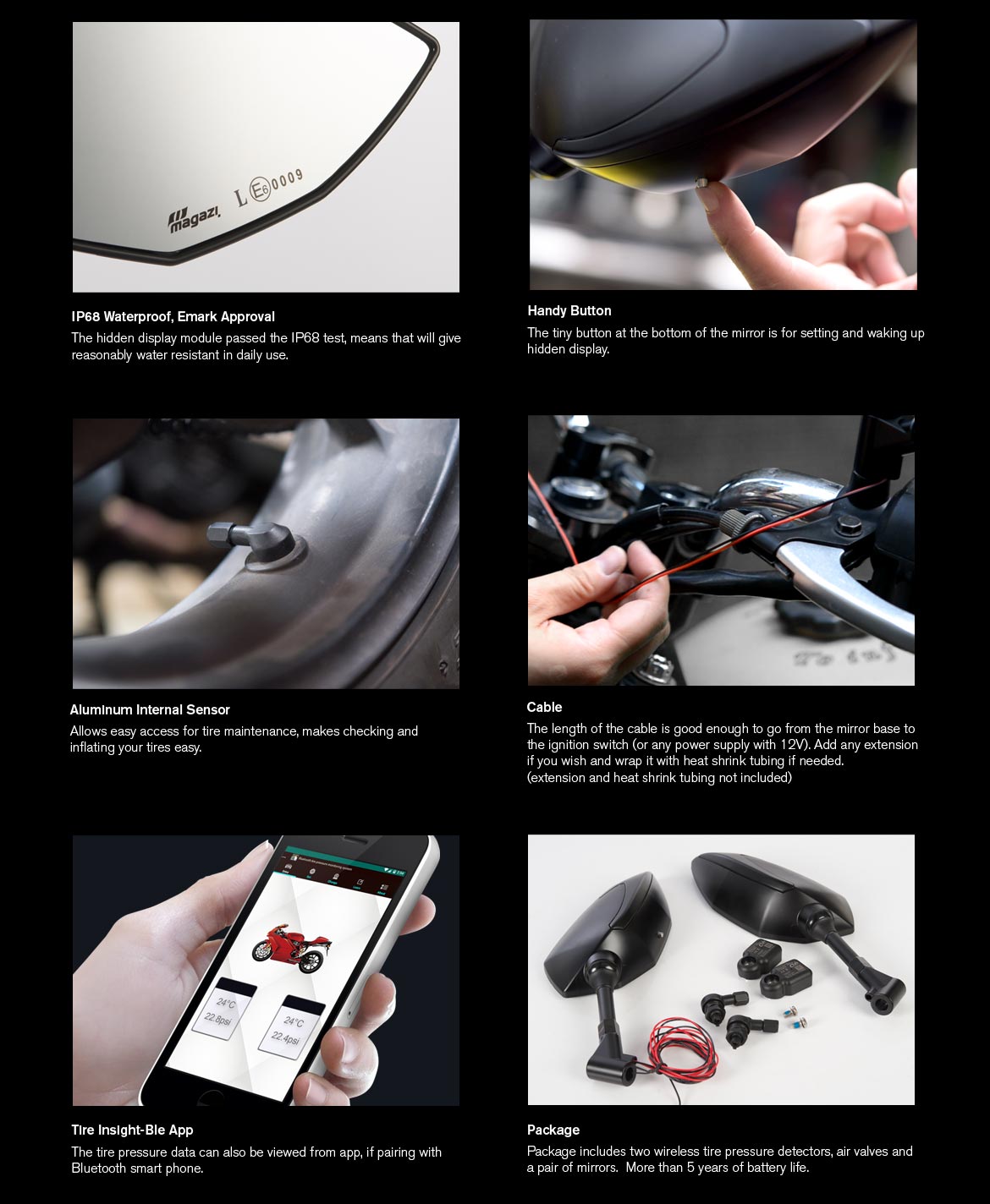 KiWAV motorcycle mirrors with TPMS Buck black for Harley street 750/500