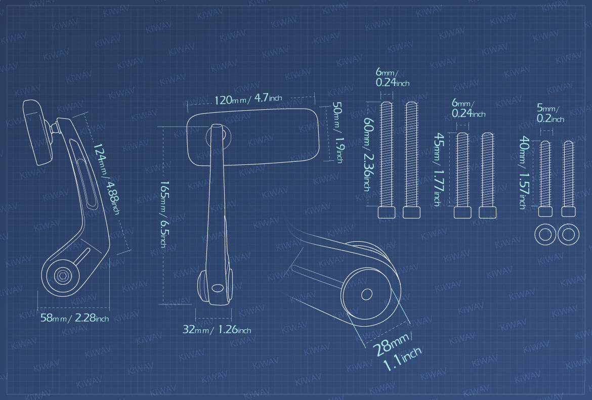 Measurement of KiWAV Classic motorcycle bar end mirrors