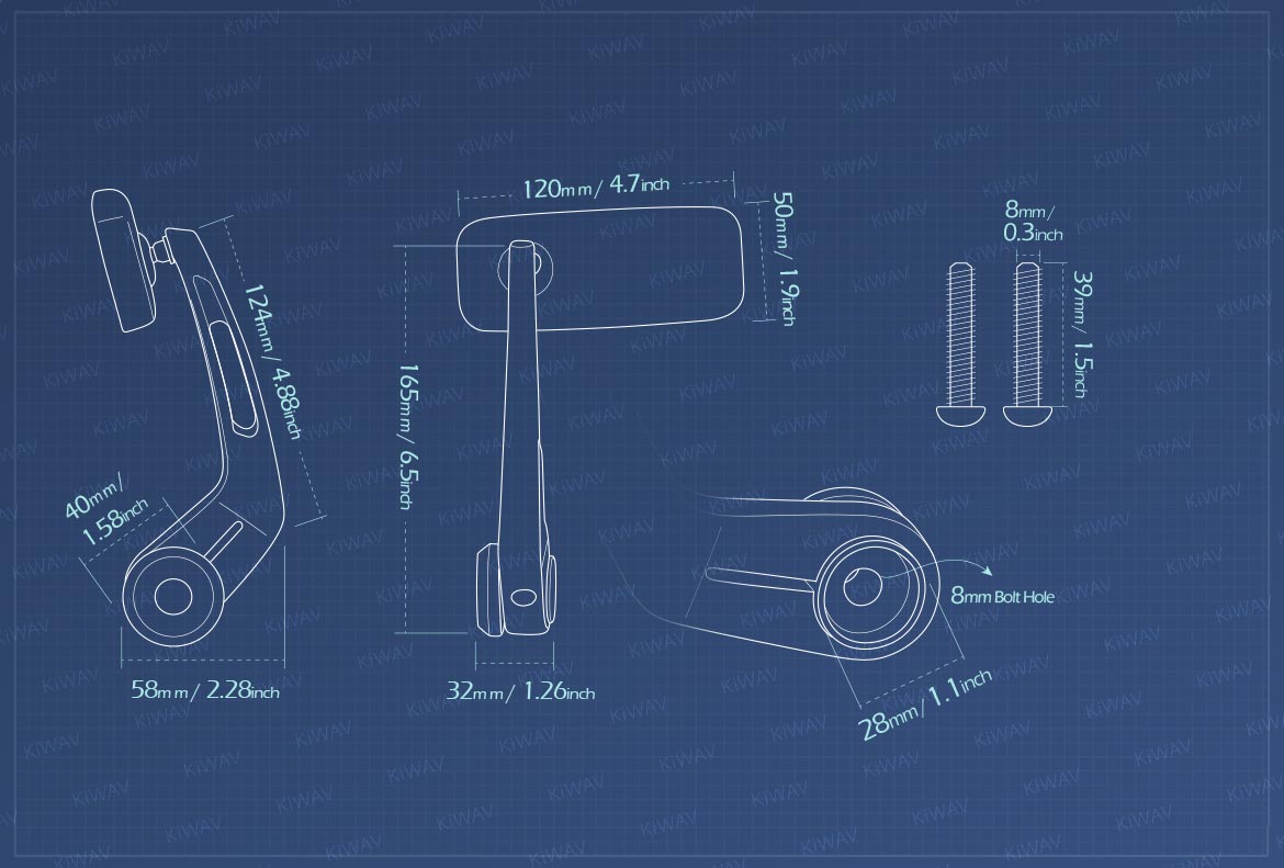 Measurement gragh of Classic bar end mirror for 8mm bolt-on