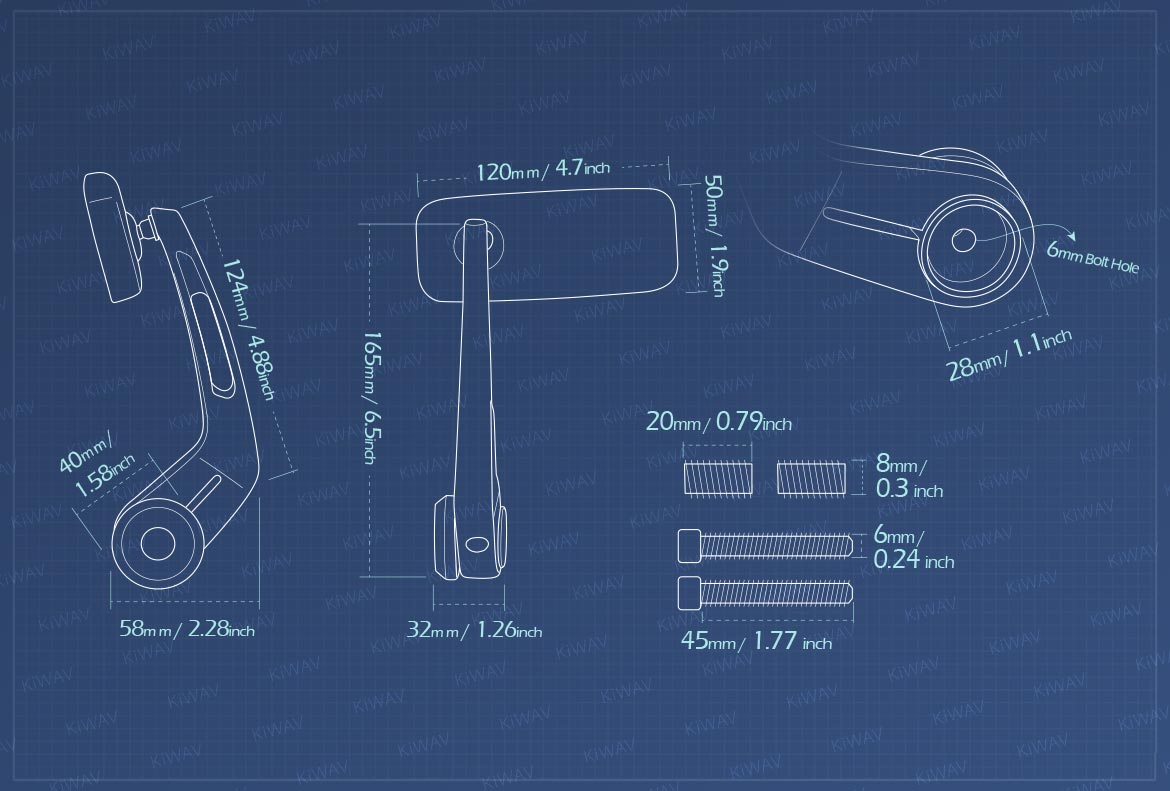 Measurement gragh of Classic bar end mirror for M8 threaded handlebar