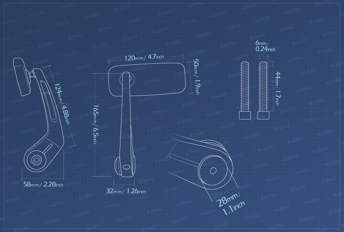 Measurement of KiWAV Classic motorcycle bar end mirrors