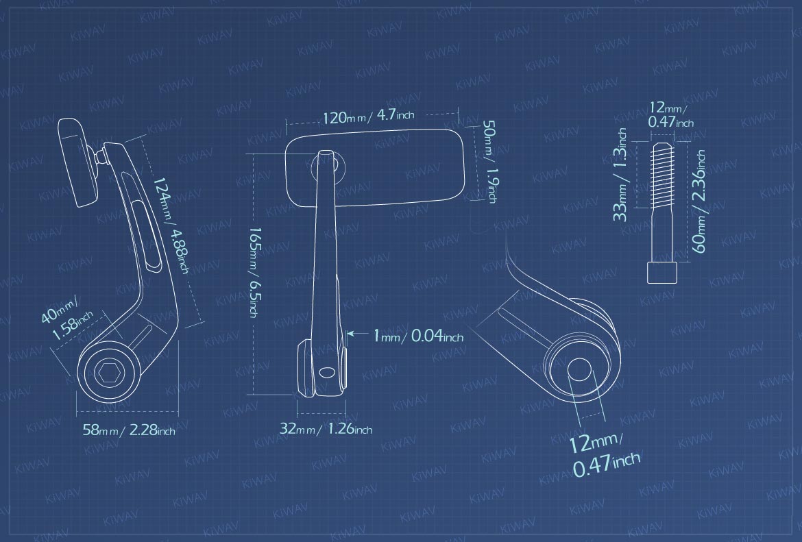 Measurement of KiWAV Classic motorcycle bar end mirrors