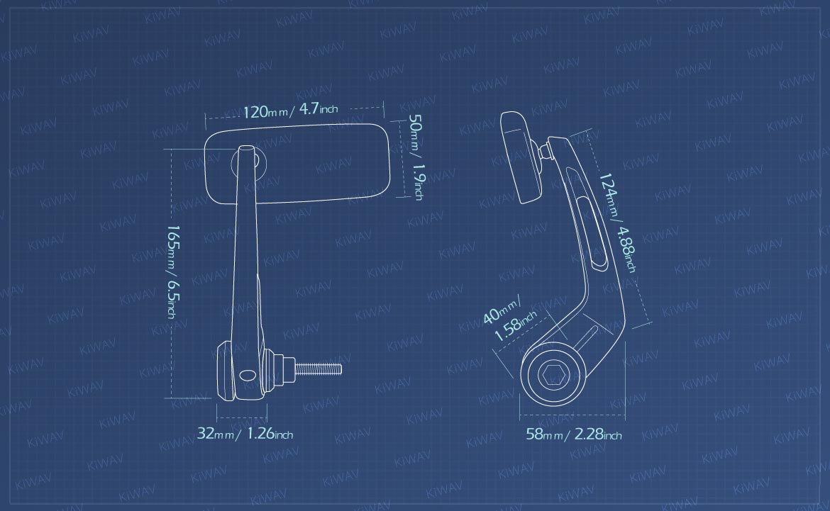 Measurement of KiWAV Classic motorcycle bar end mirrors