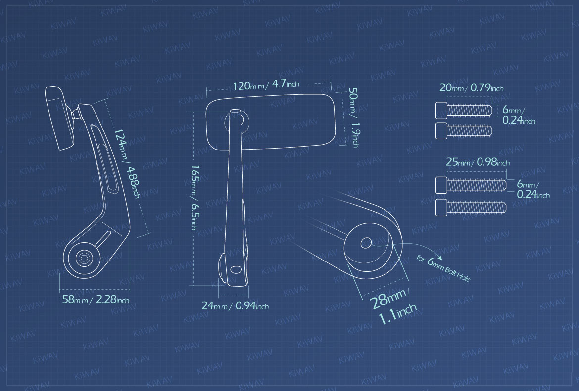 Measurement of KiWAV Classic motorcycle bar end mirrors