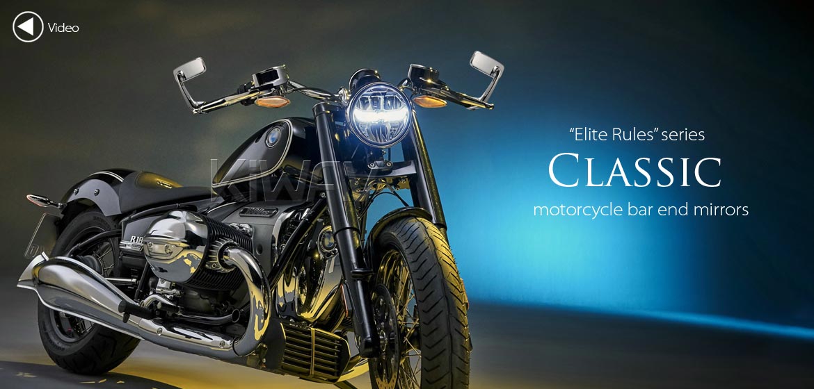 KiWAV ClassicHB chrome motorcycle bar end mirrors compatible for BMW M12 threaded handlebar
