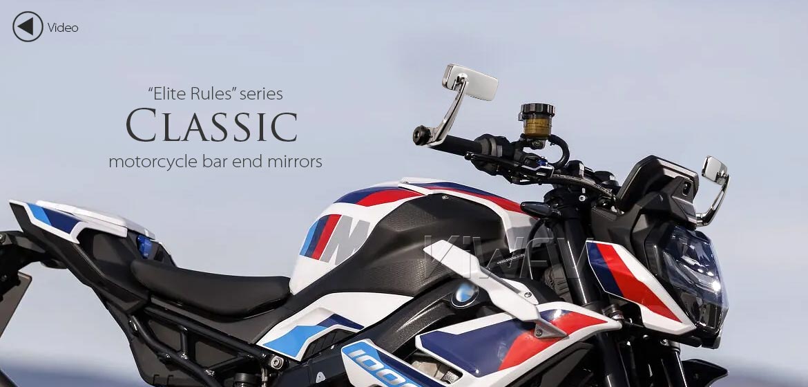 KiWAV ClassicHB chrome motorcycle bar end mirrors compatible for BMW M10 threaded handlebar