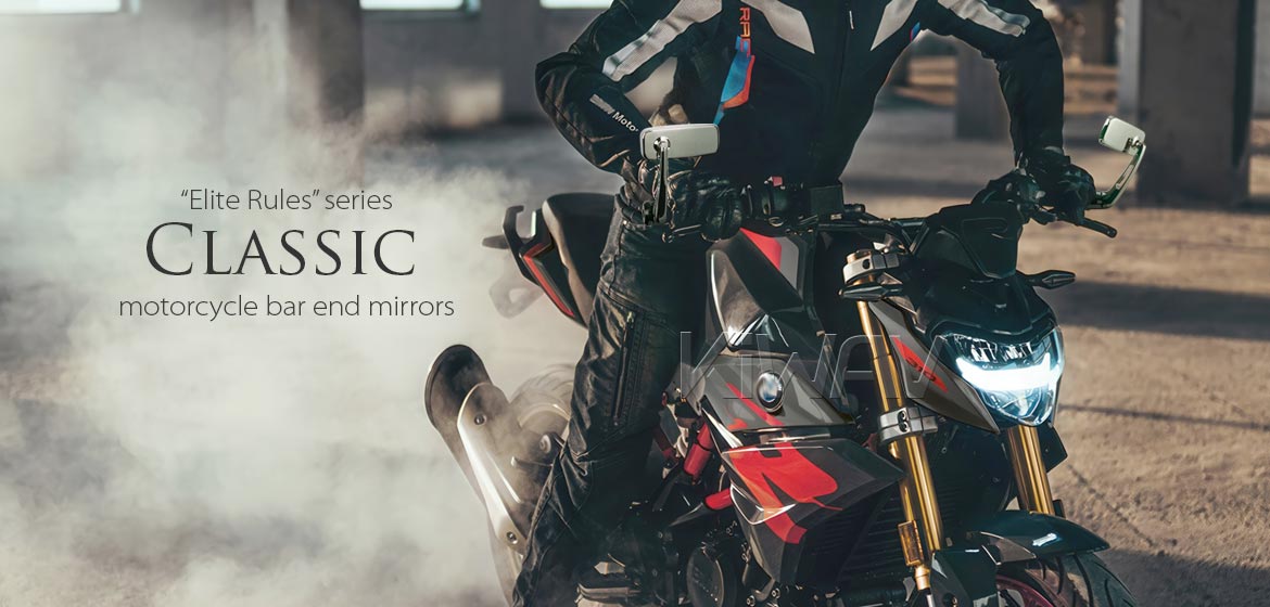 KiWAV ClassicHB chrome motorcycle bar end mirrors compatible for BMW M8 threaded handlebar