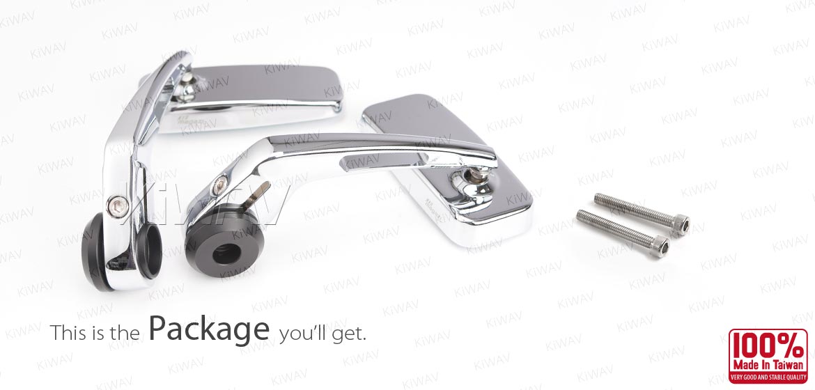 KiWAV ClassicHB chrome motorcycle bar end mirrors for 6mm bolt-on