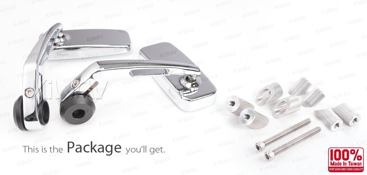 KiWAV ClassicHB chrome motorcycle bar end mirrors for 7/8 inch hollow ended handlebars