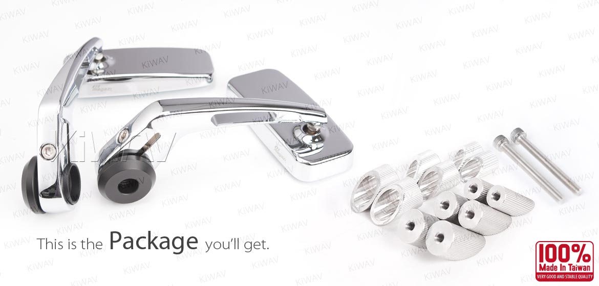 KiWAV ClassicHB chrome motorcycle bar end mirrors for 1 inch and 7/8 inch hollow ended handlebars
