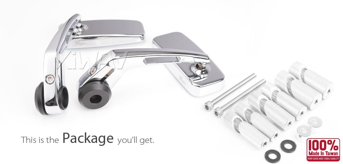 KiWAV ClassicHB chrome motorcycle bar end mirrors compatible for Harley Sportster Dyna Softail XG street