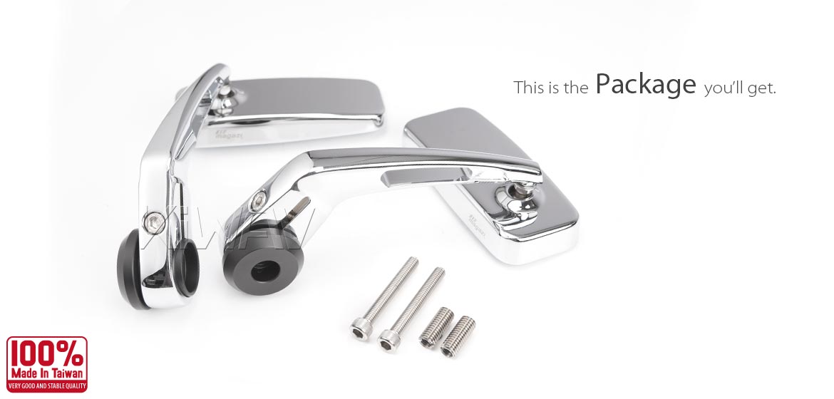 KiWAV ClassicHB chrome motorcycle bar end mirrors for M8 threaded handlebar