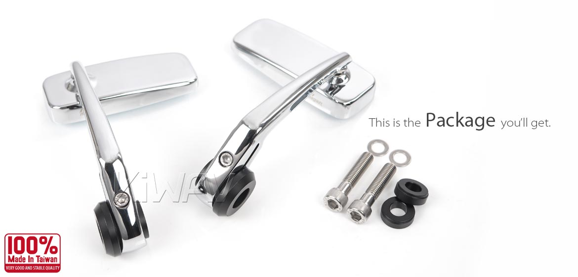 KiWAV ClassicHB chrome motorcycle bar end mirrors compatible for BMW M10 threaded handlebar