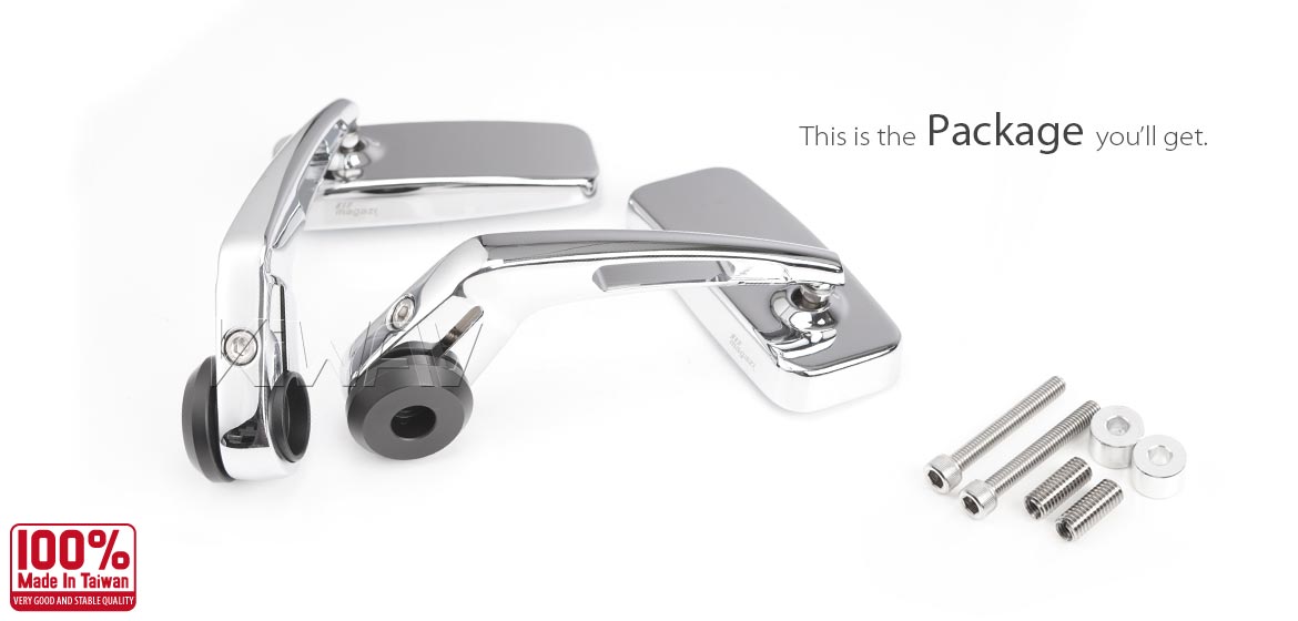 KiWAV ClassicHB chrome motorcycle bar end mirrors compatible for BMW M8 threaded handlebar