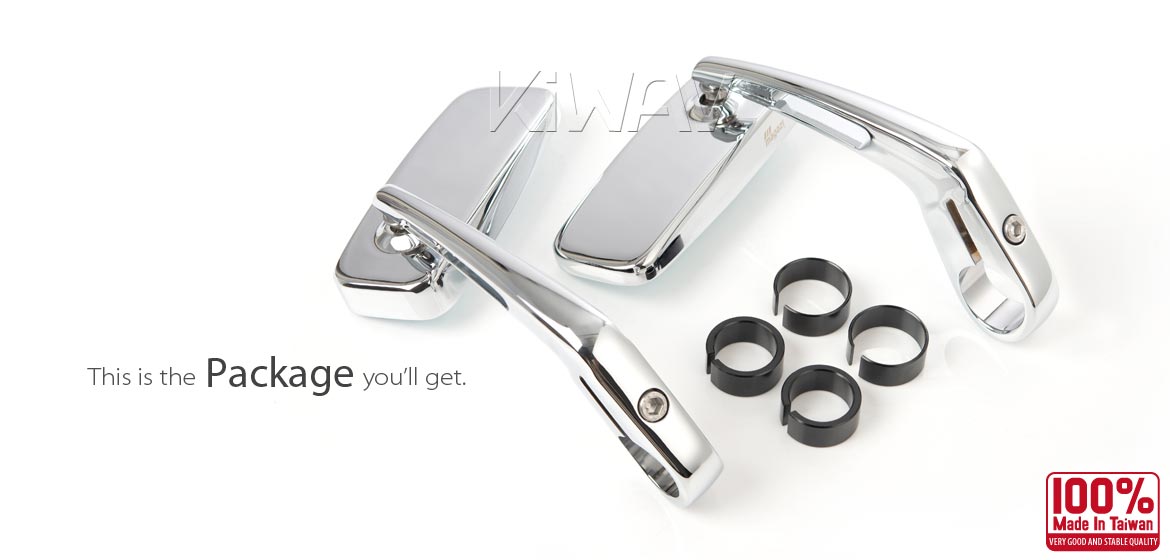 KiWAV ClassicHB chrome motorcycle bar end mirrors for 22/25mm handlebar