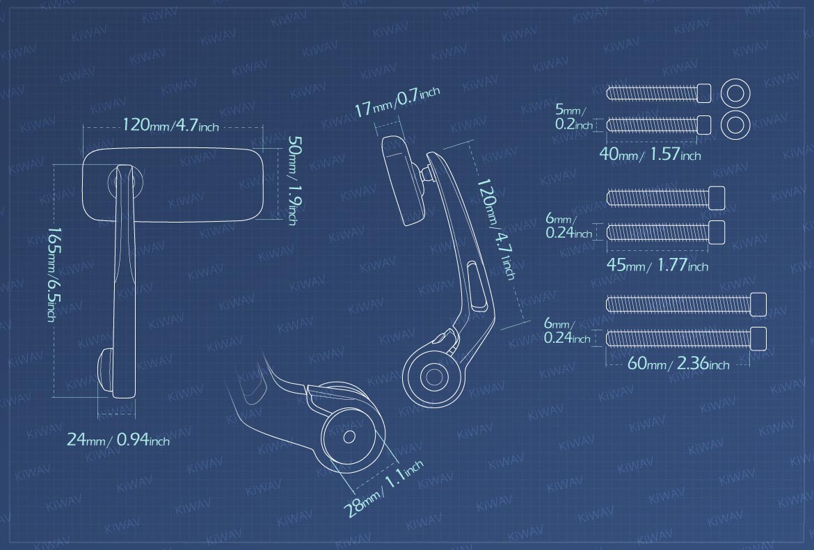 Measurement of KiWAV Classic motorcycle bar end mirrors
