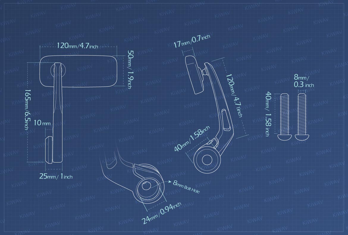 Measurement gragh of Classic bar end mirror for 8mm bolt-on